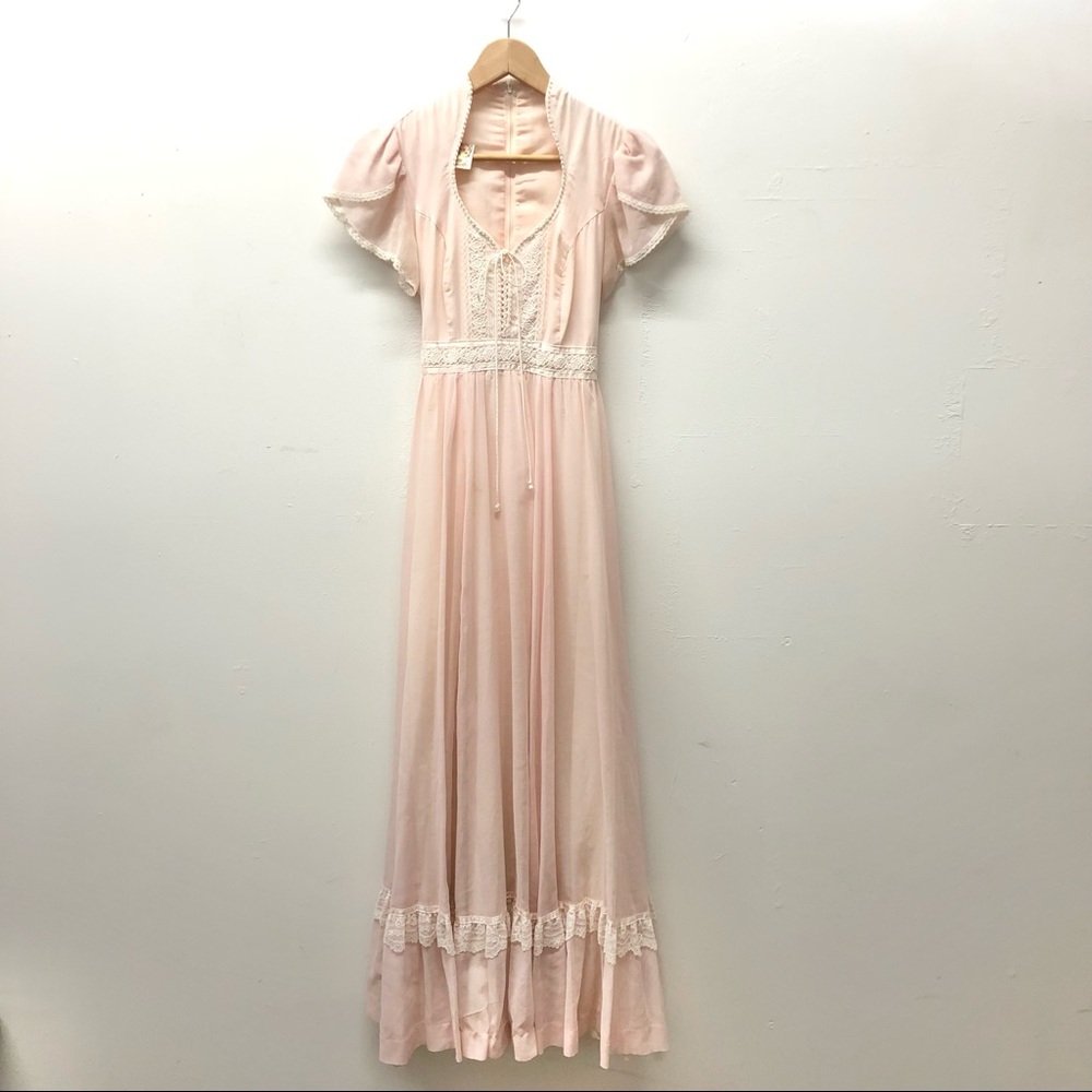 Gunne Sax 1970s Prairie Maxi Dress Renaissance Pink Size S